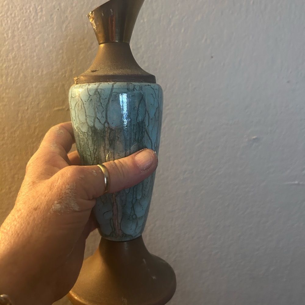 Vintage Blue and Bronze Vase